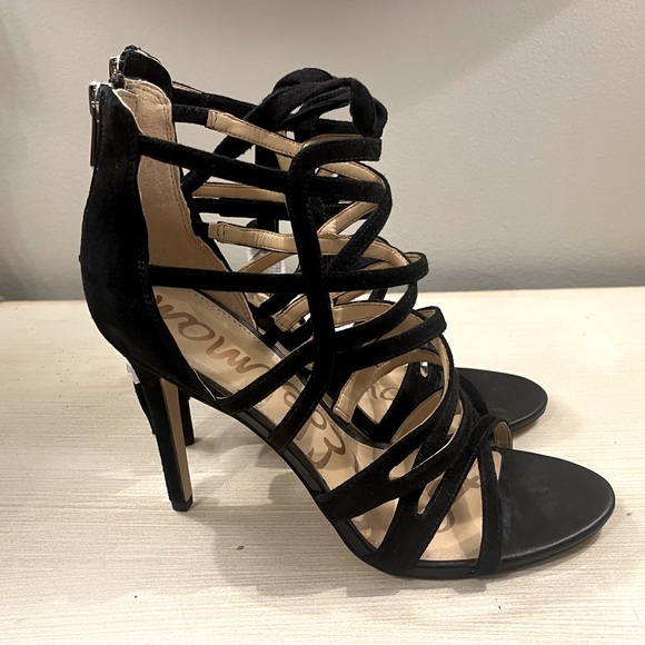 2/$60 SAM EDELMAN Black Alba Suede Heels 9.5 9 1/5 NEW - Picture 3 of 8